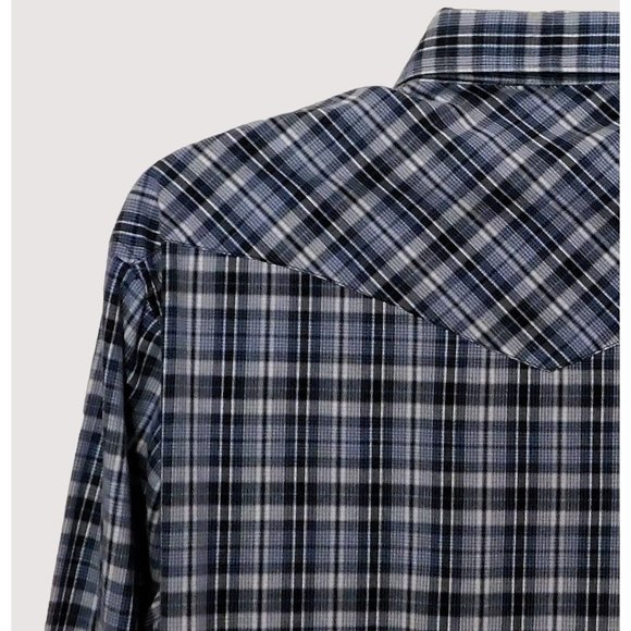 Frontier Western Snap Shirt XL Black Blue White Plaid Long Sleeve - Picture 5 of 6
